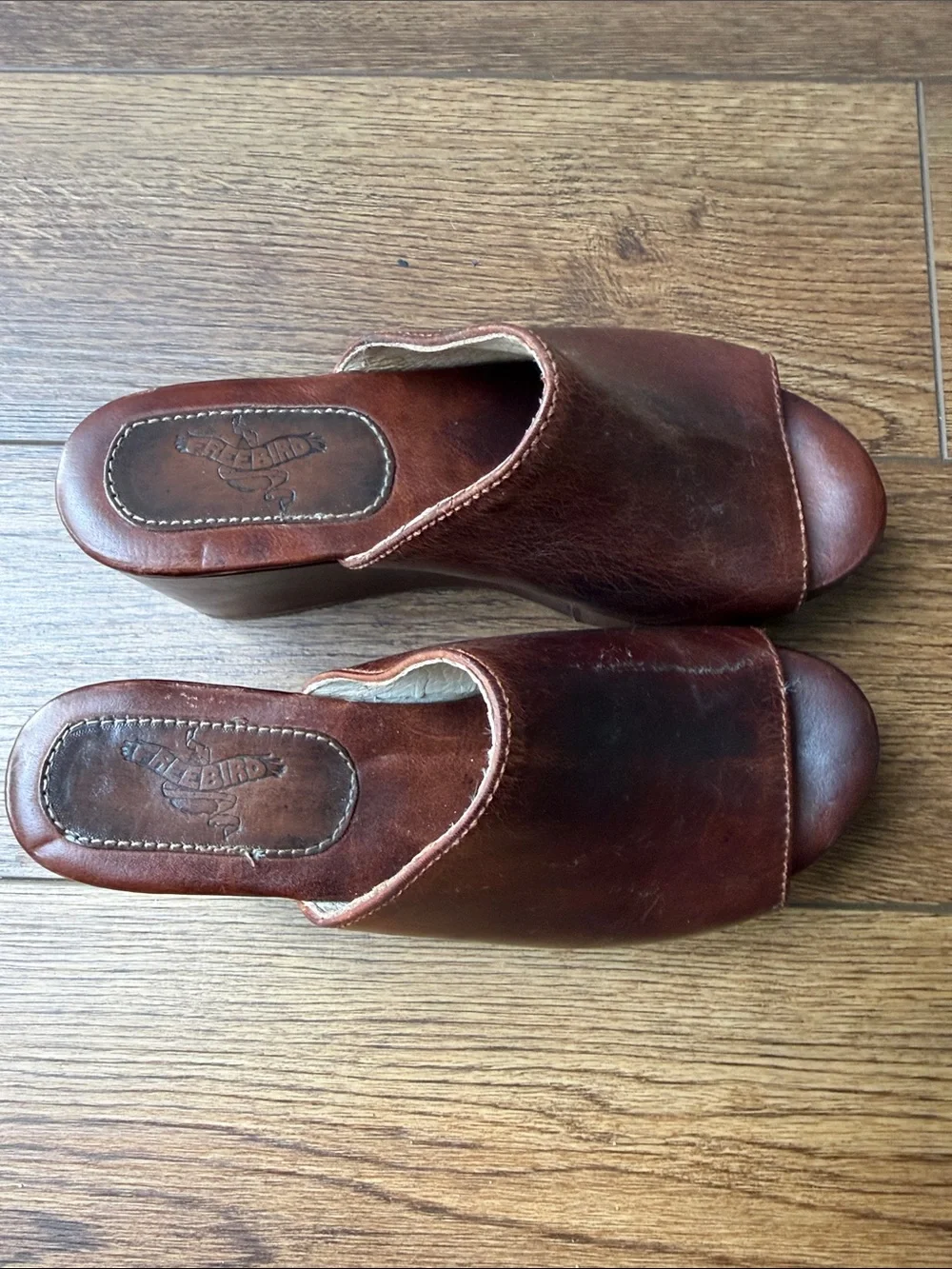 FREEBIRD Womens Brown Leather Platform Slide Wedges SIZE 5